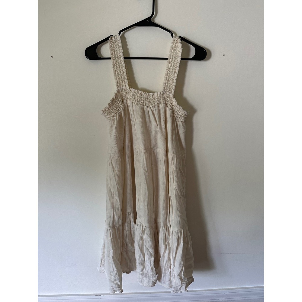 American Eagle Cream Smocked Tiered Mini Dress Medium gauze Ivory Boho Summer - Picture 2 of 7
